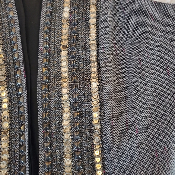 Chico's Grey Beaded Embellished Lined Wool Blend Vest Size 2 Large - Picture 2 of 6